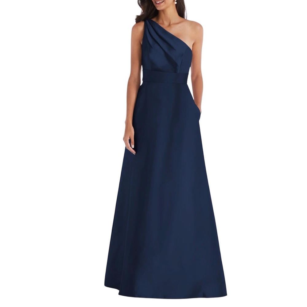 Elegant One-Shoulder Navy Dress